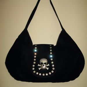 SWAROVSKI SET GENUINE SUEDE SKULL HANDBAG